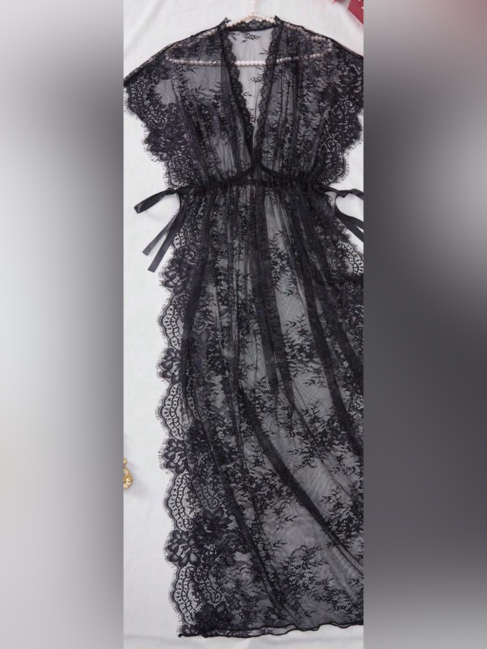 Sheer Black Lace Cover Dress with Scalloped Edges